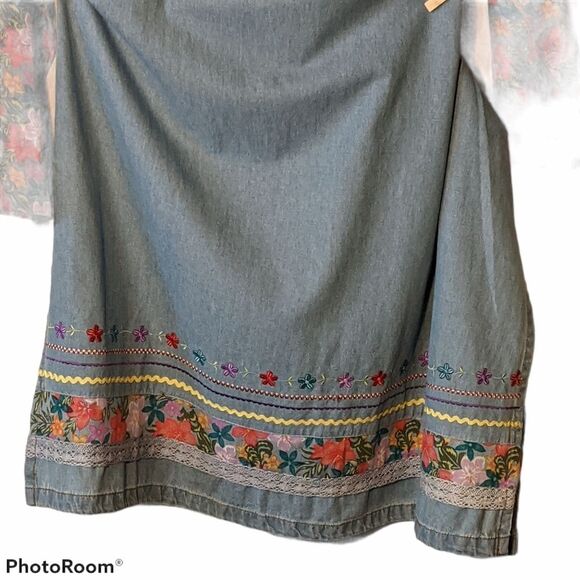 Bleu Bayou 2 PC jumper set size large vintage denim chambray embroidered modest - Picture 8 of 14